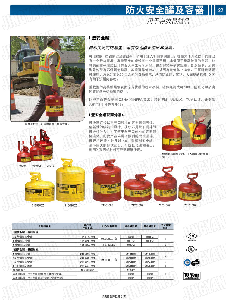 JUSTRITE，美國(guó)杰斯瑞特，justriteI型安全罐,柴油汽油存放罐，酒精松香水安全存儲(chǔ)罐，防火安全罐，防爆安全罐